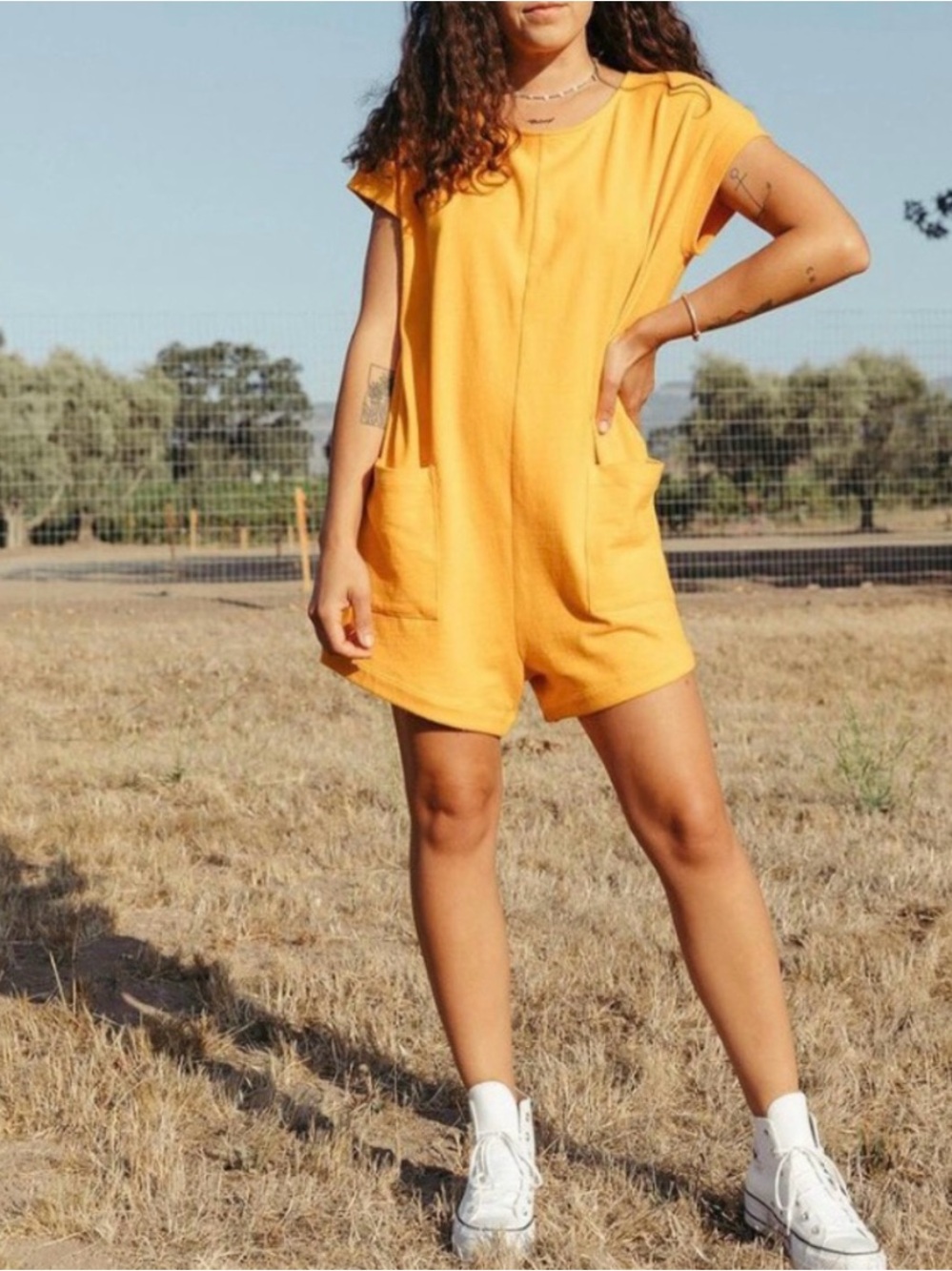 Back Beat Co. Yellow Tie-Dye Short Sleeve Romper